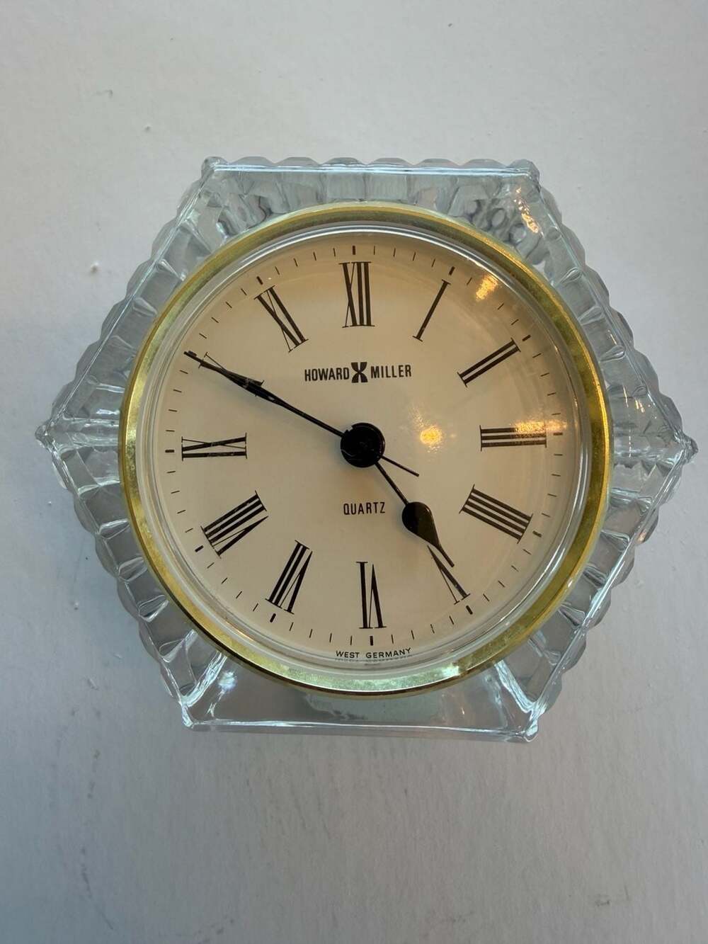 Vintage Howard Miller 24% Lead Crystal‎ Quartz Desk Clock Made in West Germany